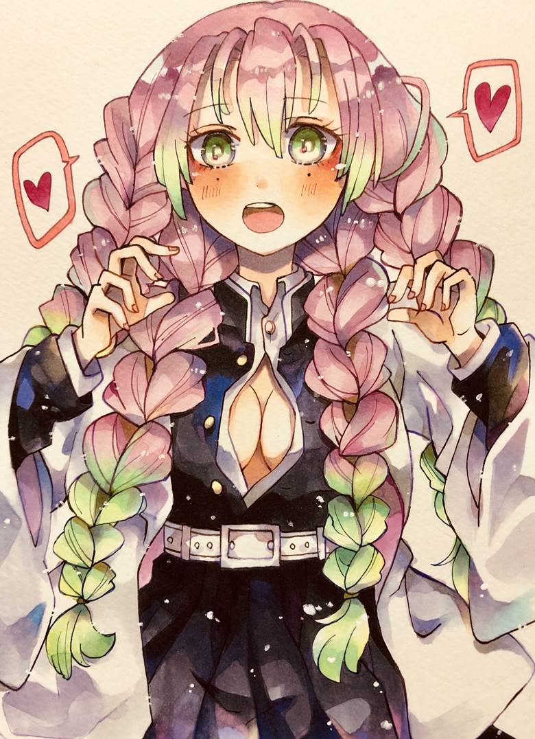 copic, traditional, Demon Slayer: Kimetsu no Yaiba, Mitsuri Kanroji, The Love Pillar, Demon Slayer: Kimetsu no Yaiba 1000+ bookmarks