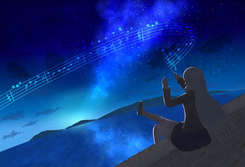 starry sky, background, 风景, 女孩子, 原创