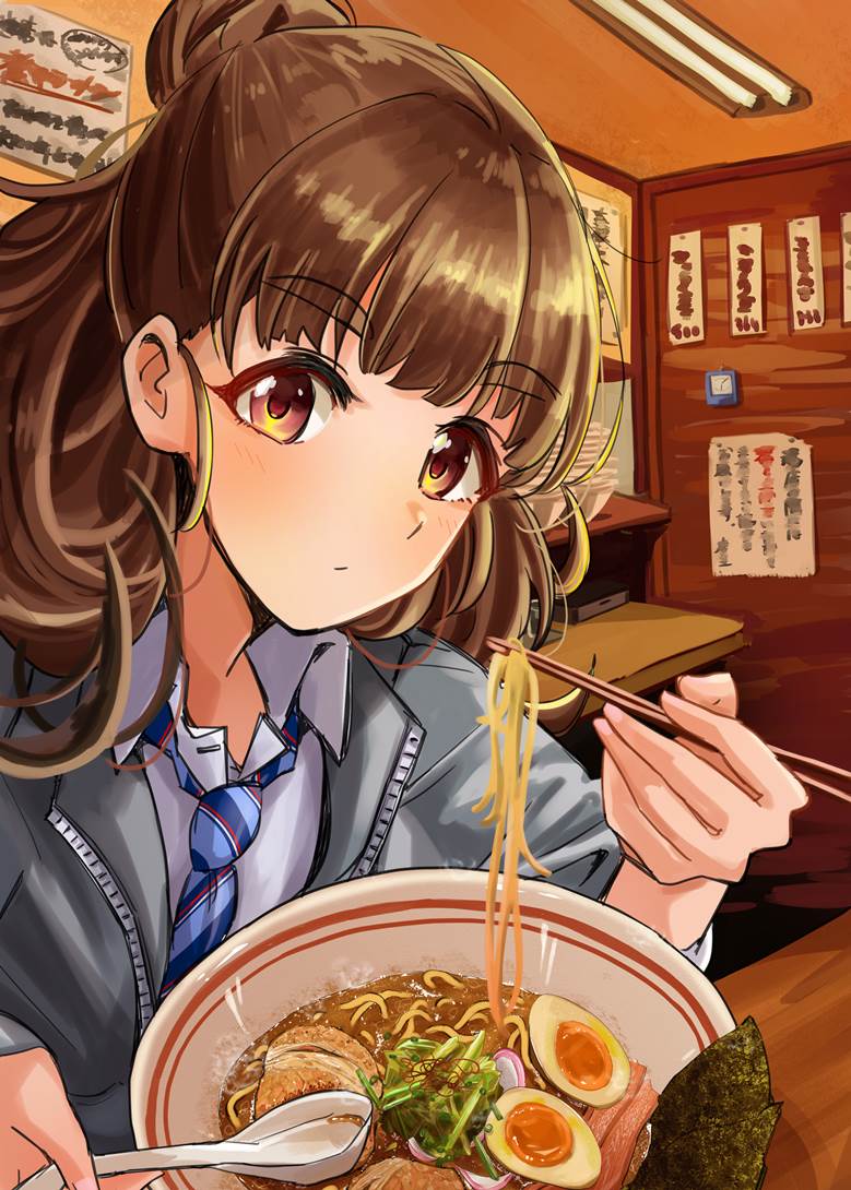 拉面, Nao Kamiya, 偶像大师 灰姑娘女孩, food porn, school uniform hoodie