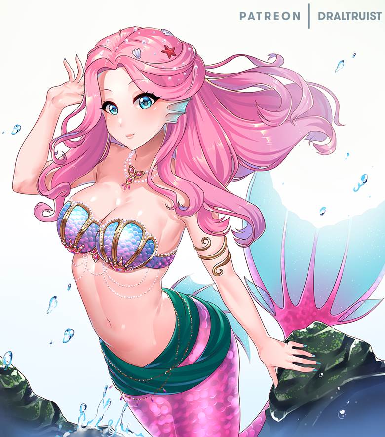 Fluttershy, 人鱼, mermaid, cute mermaid, 粉色头发, 500收藏