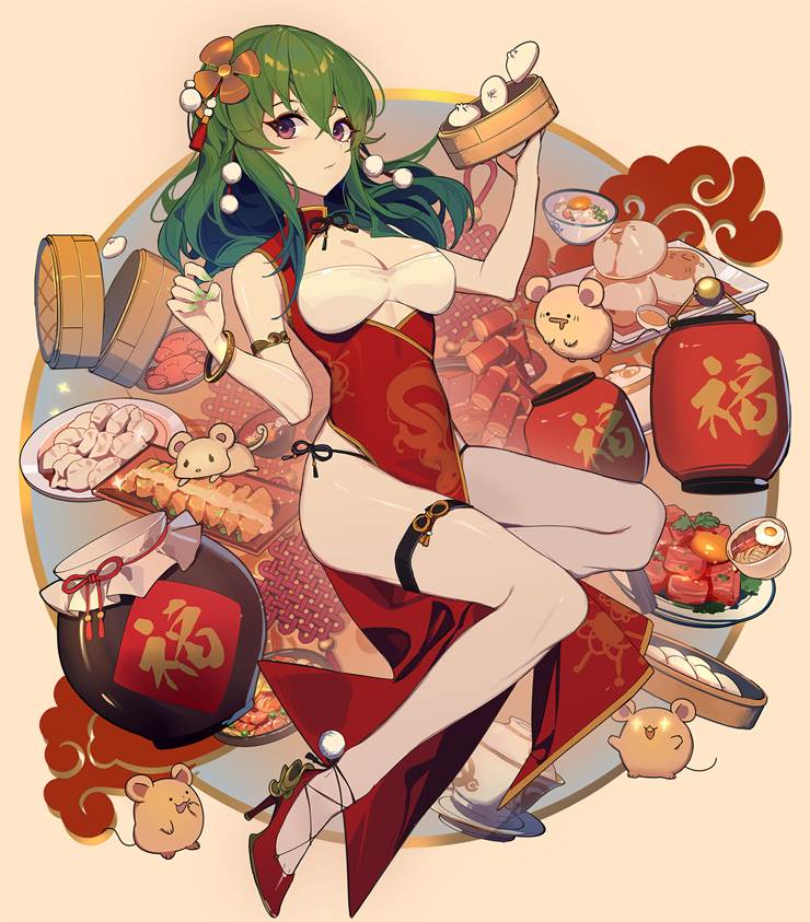 girl, cheongsam, New Year's illustration, original 1000+ bookmarks