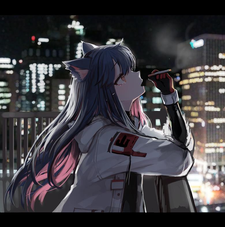 Arknights, 明日方舟, 德克萨斯（明日方舟）, 香烟, 明日方舟5000收藏, night view