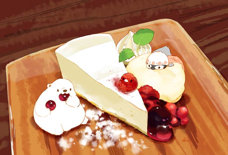レアチーズケーキ|チャイ的Pixiv甜点小鸡插画图片