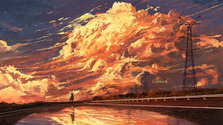 风景, scenery, background, 明日方舟, reflection pool, 明日方舟战斗绘画比赛, summer sunset, Amiya, 明日方舟5000收藏
