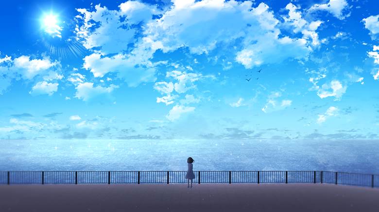 mouse drawing, young girl, sea, 夏天, 风景, background, 夏日天空