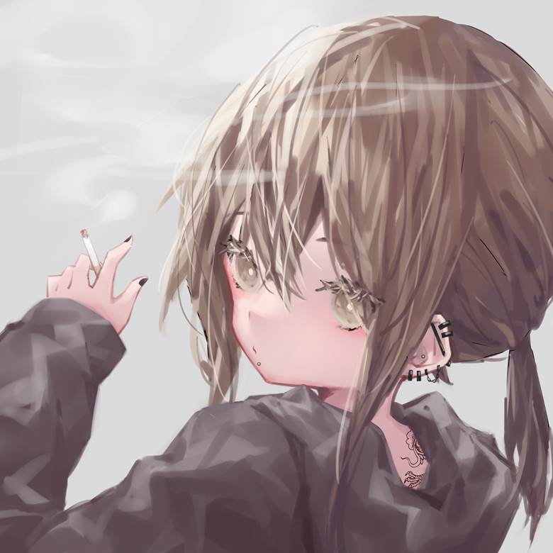 原创, 女孩子, 香烟, 穿洞, 刺青, 马尾