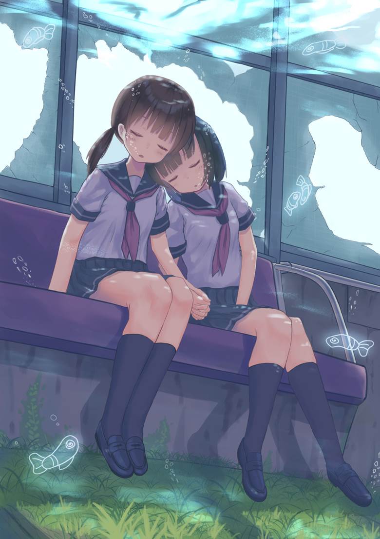 水中バス|耳かき的水手服JK短裙少女插画图片