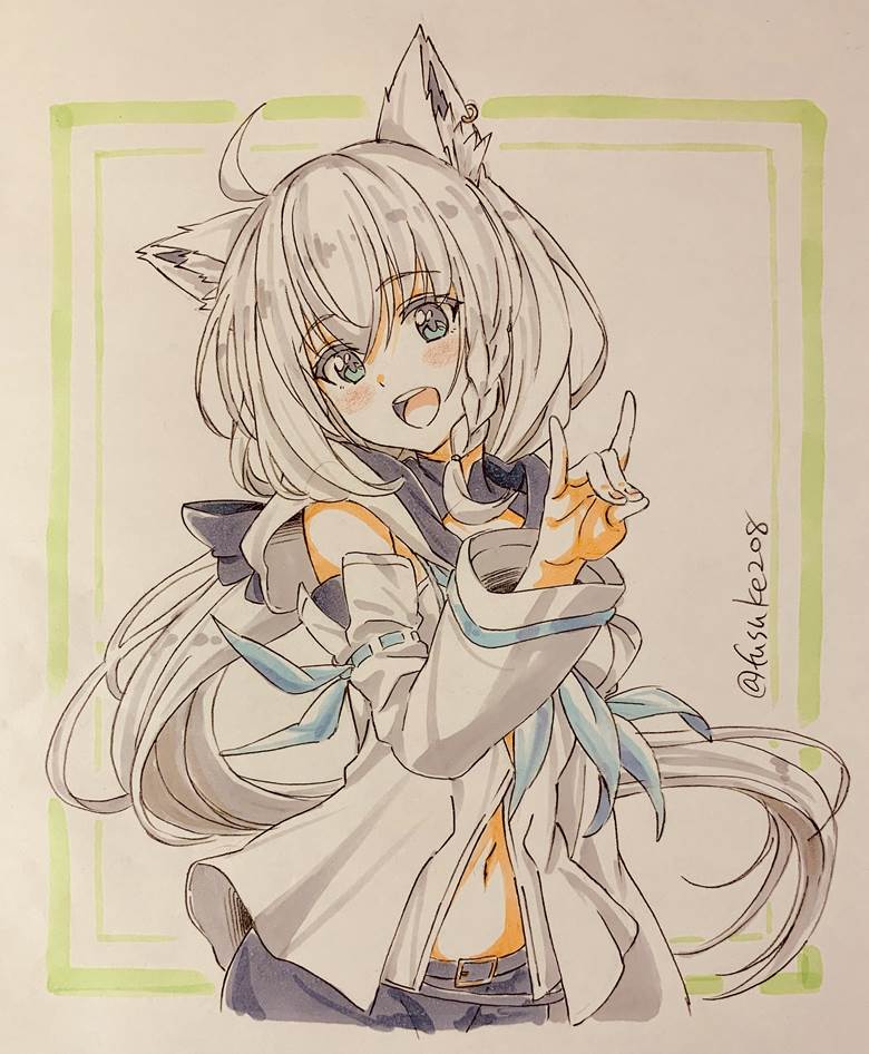 虚拟主播, 白上吹雪, Hololive, 手绘, copic马克笔, fox ears