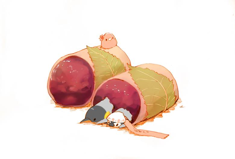ペンギン樱饼|チャイ的Pixiv甜点小鸡插画图片