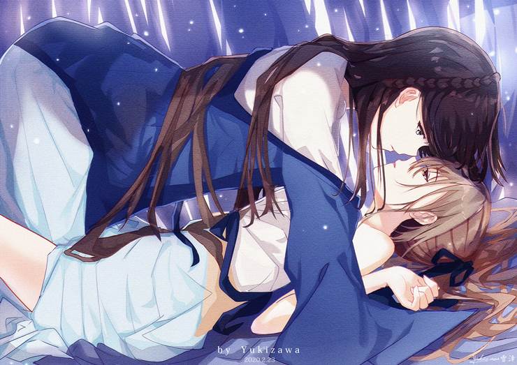 yuri, 女孩子, 长发, original works, ancient, 披散头发, 蕾丝边, 原创