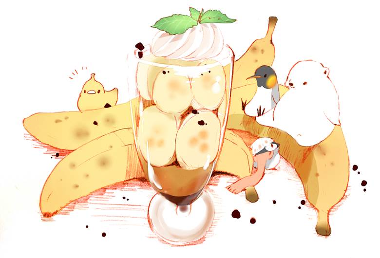 バナナのパフェ|チャイ的Pixiv甜点小鸡插画图片