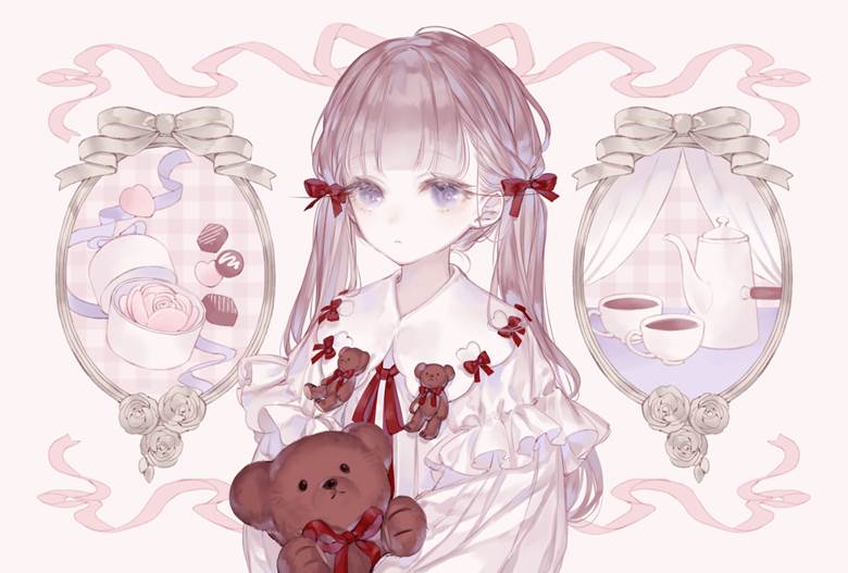 valentine, Valentine's day, hime cut, string ribbon, white dress, original 1000+ bookmarks, lolita