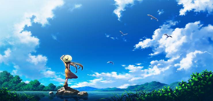 original, background, clouds, scenery, girl, summer sky