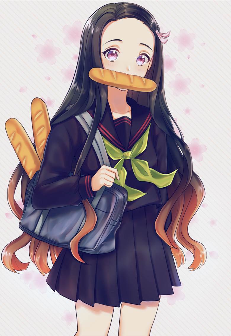 灶门祢豆子, 鬼灭之刃, 祢豆子, 祢豆子, 鬼灭学园, 黑发, 黑色水手服, 水手服, bag