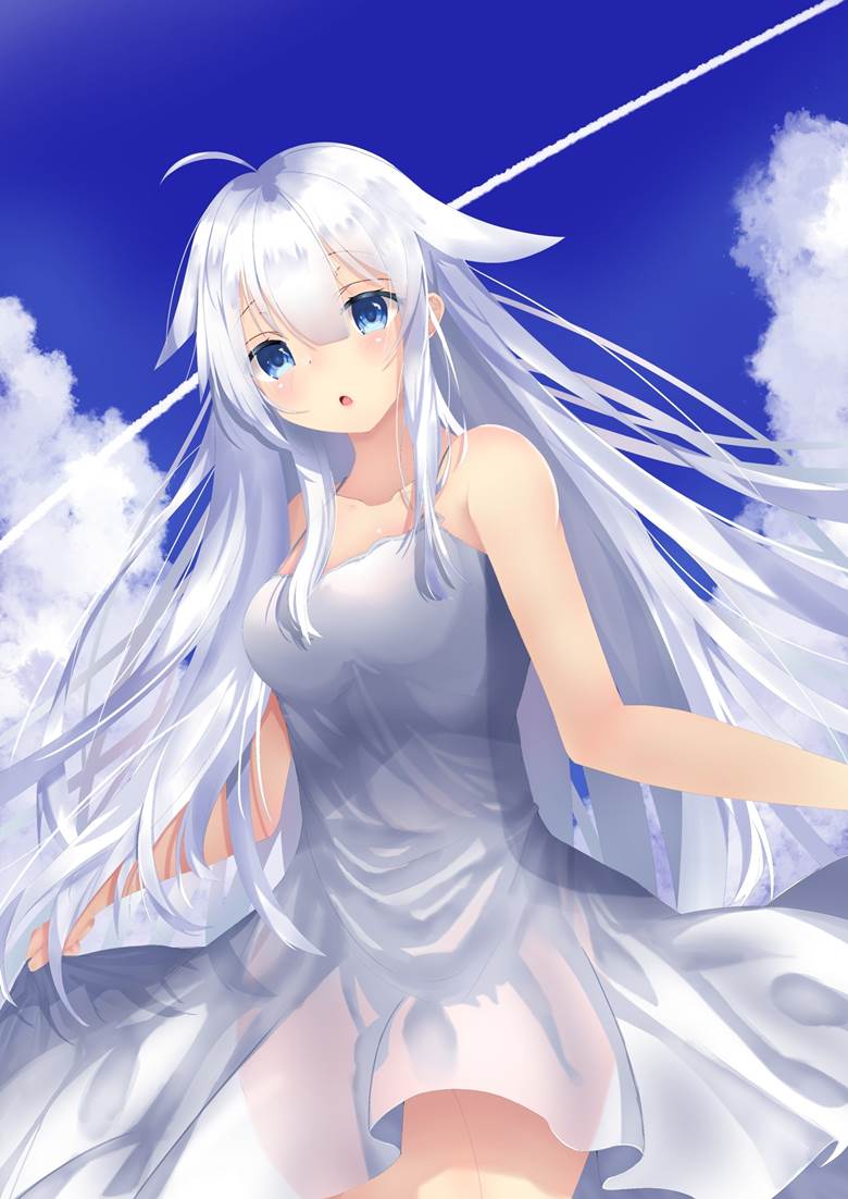 原创, 白发, 女孩子, 白色连衣裙