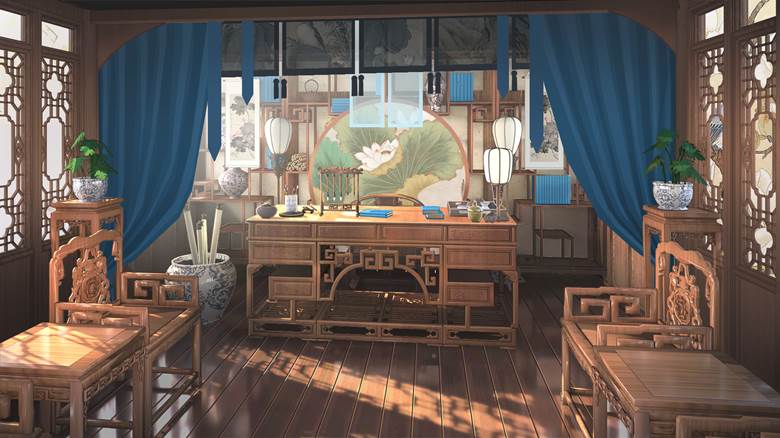 中式书房课堂示范|行之lv的pixiv风景插画图片