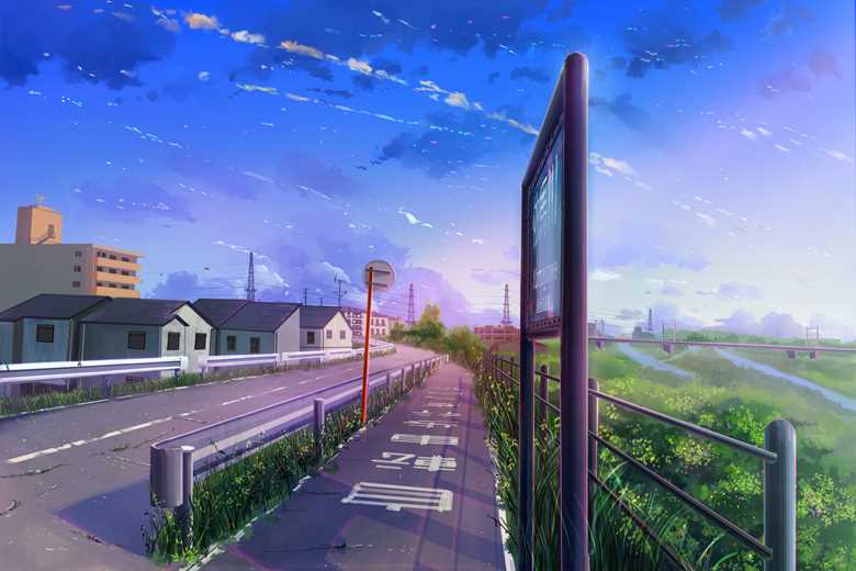 background, 风景, 原创, utility poles, sky, town, guardrail, house