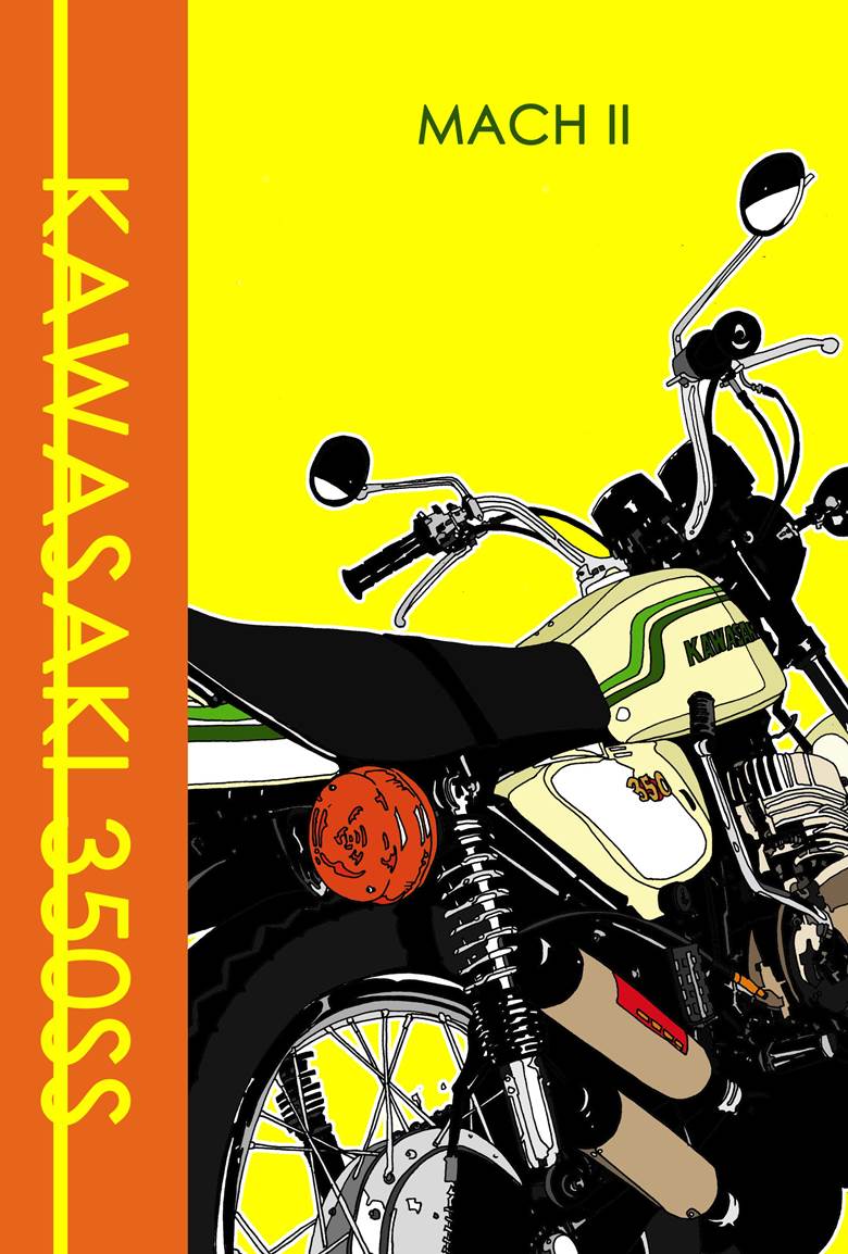 kawasaki350ssマッハiisayco的pixiv摩托车插画图片