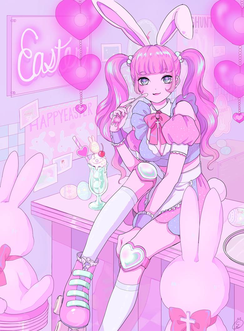原创, 原创, original illustration, 女孩子, yume kawaii, Easter, 兔子