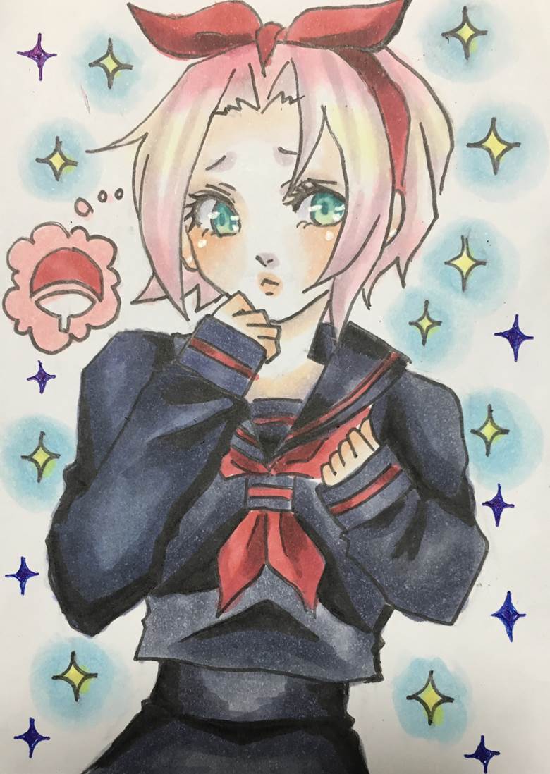 uniform, pixiv今日出题, 手绘, copic马克笔, 春野樱, 水手服