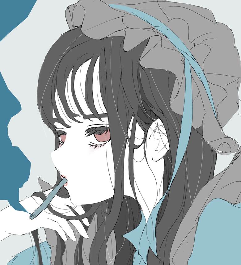 原创, 女孩子, young girl, free icon, 黑发, 黑长直, 女仆装, 女仆, 插画, 香烟