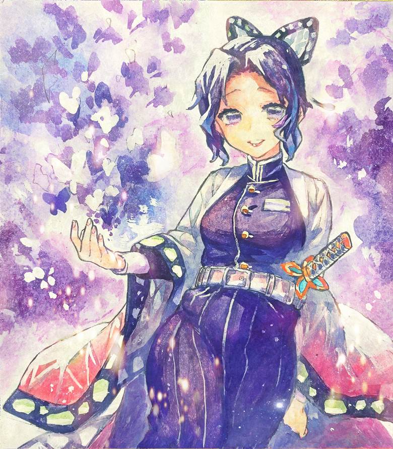 shishiki board, 手绘, 鬼灭之刃, transparent watercolor, 蝴蝶忍