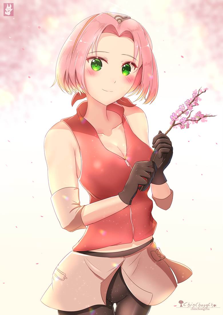 sakura haruno, naruto, Naruto fan art contest, cherry blossom, leggings, incredibly cute, Sakura-chan is seriously a goddess, Peach hair & green eyes