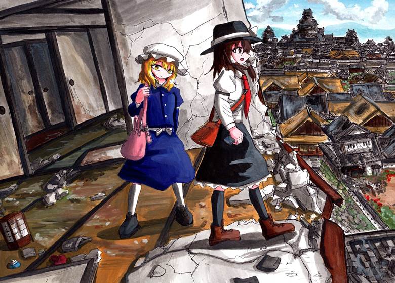 秘封俱乐部, 玛艾露贝莉·赫恩, 宇佐见莲子, castle, 废墟, Japanese-style room, 东方