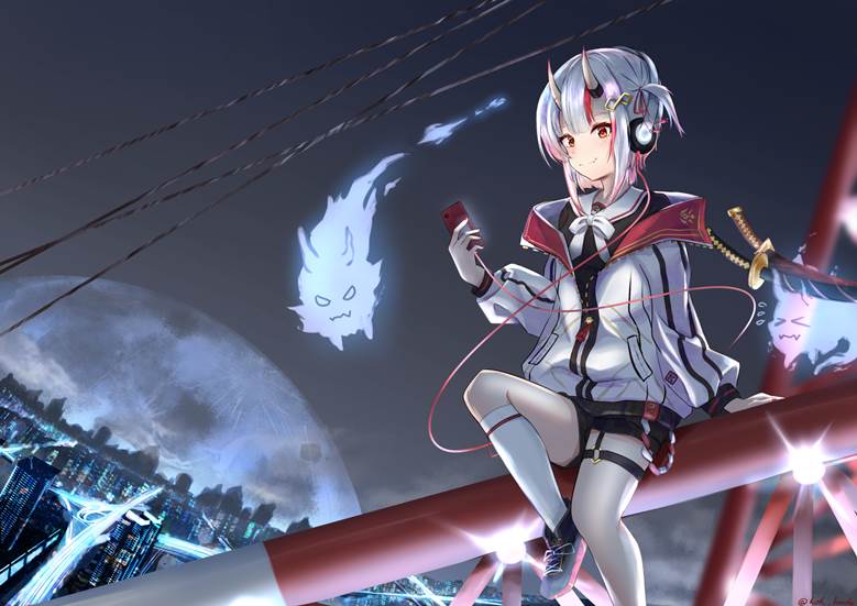 百鬼绫目, 虚拟youtuber, Hololive, night view, city, Virtual YouTuber 1000+ bookmarks