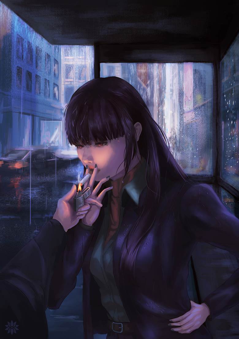 rain, 黑长直, wet, cool beauty, 叼着烟, 香烟, tobacco, 西装, cool, 诺瓦露