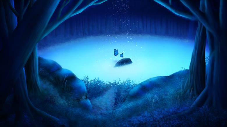 蓝, 原创, fantasy, 风景, background, forest, pond, butterfly, 风景100收藏