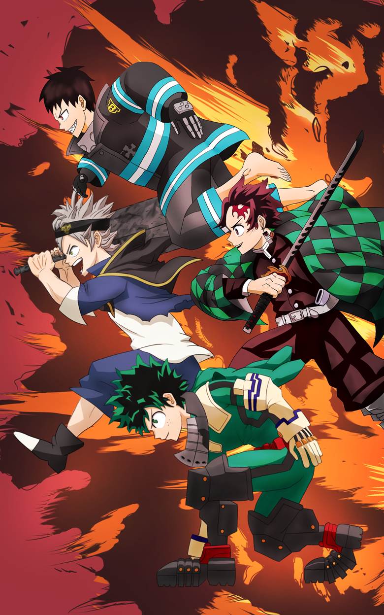 explosion, Tanjirou Kamado, Asta, Deku, Izuku Midoriya, Demon Slayer: Kimetsu no Yaiba, Black Clover, My Hero Academia, My Hero Academia