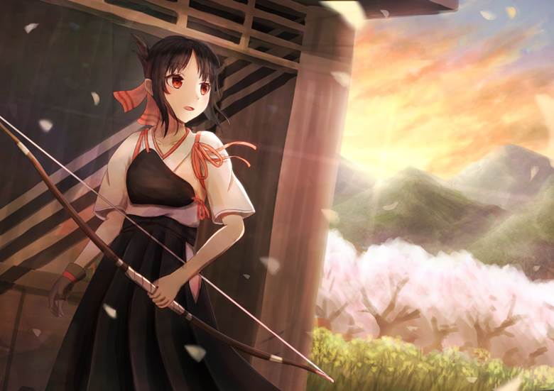 辉夜大小姐想让我告白~天才们的恋爱头脑战~, 四宫辉夜, 风景, 傍晚, Kyudo, hakama, 辉夜大小姐想让我告白100收藏