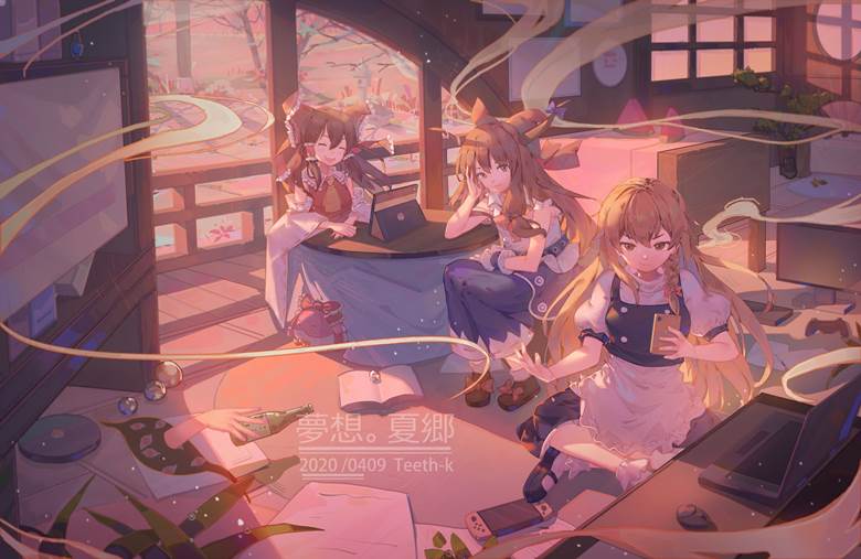 woman, doujin, Touhou, reimu hakurei, Kirisame Marisa, suika ibuki, Marisa Kirisame, Touhou Project 100+ bookmarks