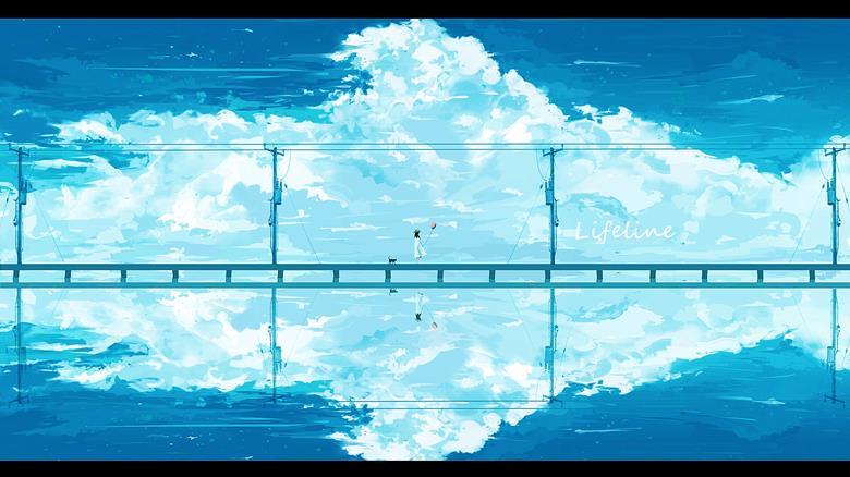 风景, background, scenery, reflection pool, young girl, cat, sea, 蓝天, scenery 3000+ bookmarks