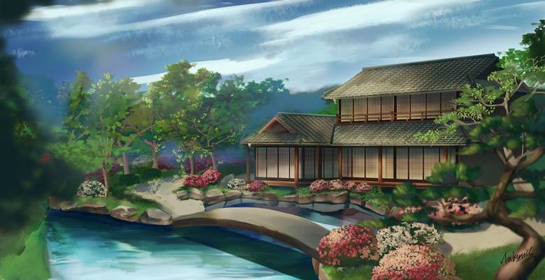 日本庭园 ハクウレイ的pixiv和风插画图片 Bobopic