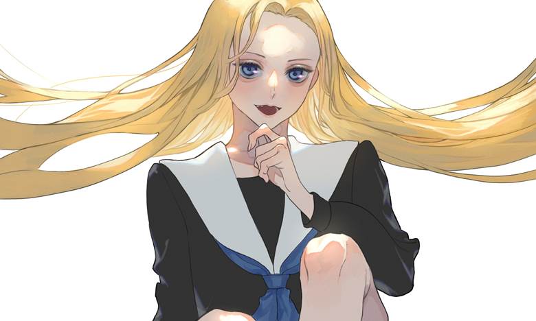 hair, 金发, 女孩子, 原创, 原创, 黑色水手服, 金色长发, forehead