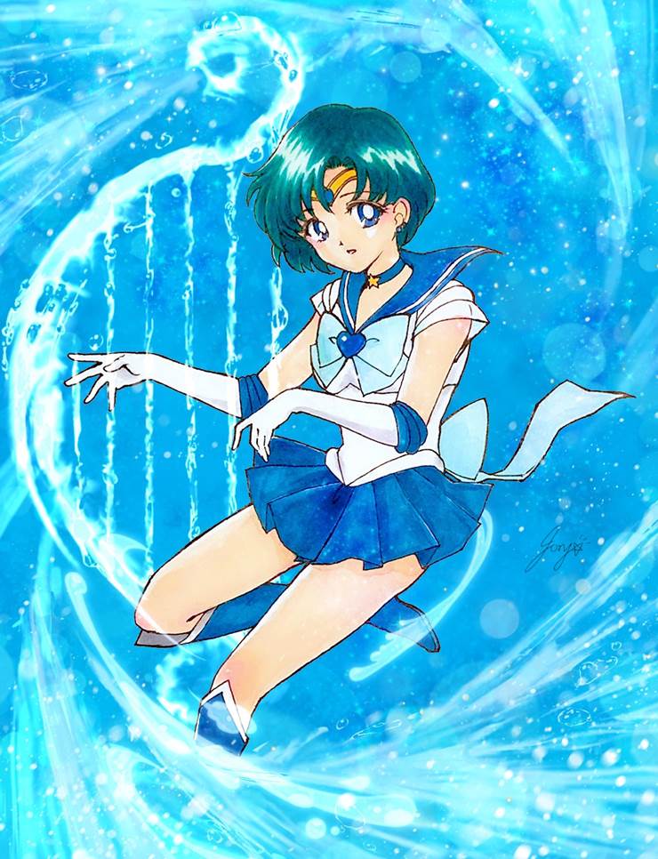 水手月亮, 水兵水星, copic马克笔, 手绘, Ibis Paint, mizuno ami, Sailor Moon 100+ bookmarks, 白色长手套