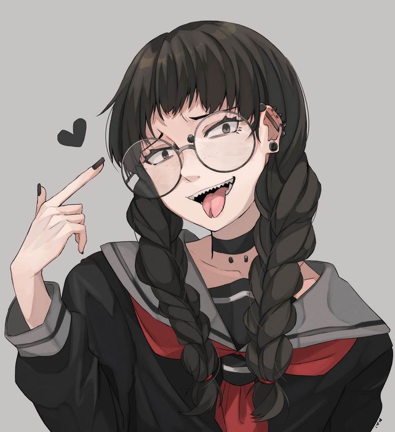 穿洞, 原创, 黑色水手服, forked tongue, body piercing, tongue out, Original 250+ bookmarks