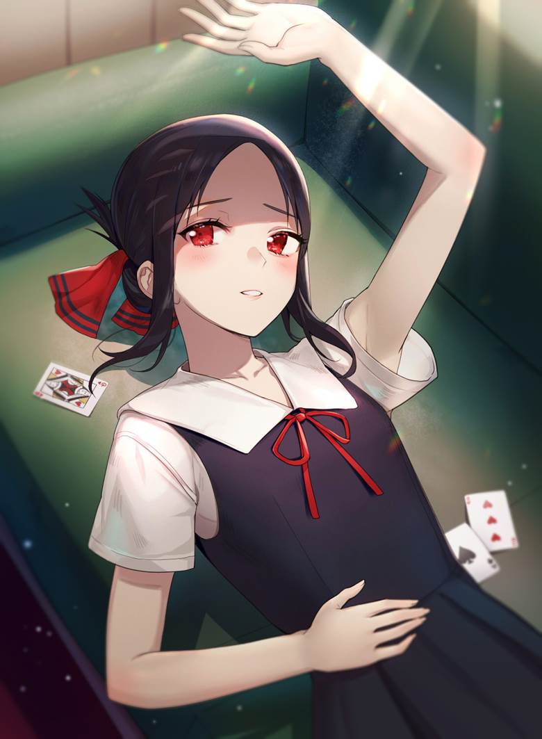 辉夜大小姐想让我告白~天才们的恋爱头脑战~, 四宫辉夜, 辉夜大小姐想让我告白100收藏, 仰卧, 背心裙, string ribbon, summer clothes, 向上看