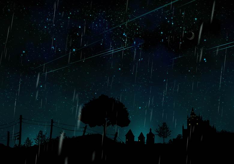 星降る真夜中の町（雨音）|lalaclover的夜景星空插画图片