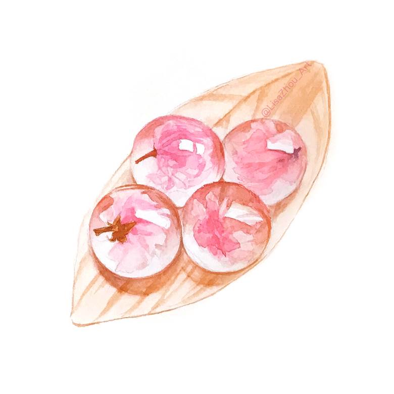 食物, food porn, sakura, dessert, hand drawn, watercolor