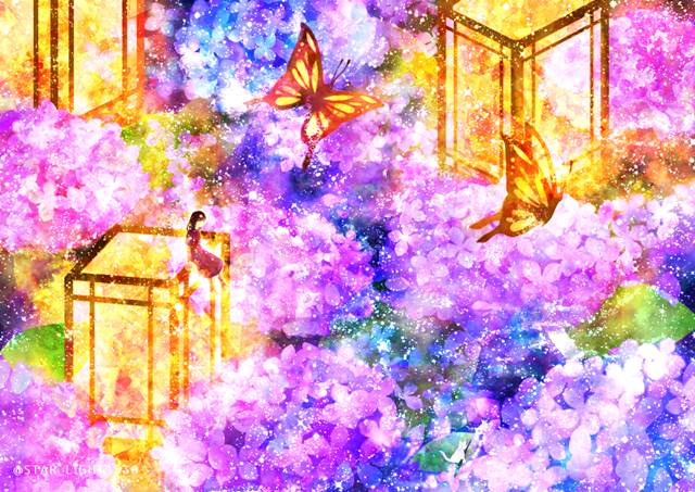 插画, 原创, Japanese lantern, 紫阳花, Original 300+ bookmarks, 花和女孩子