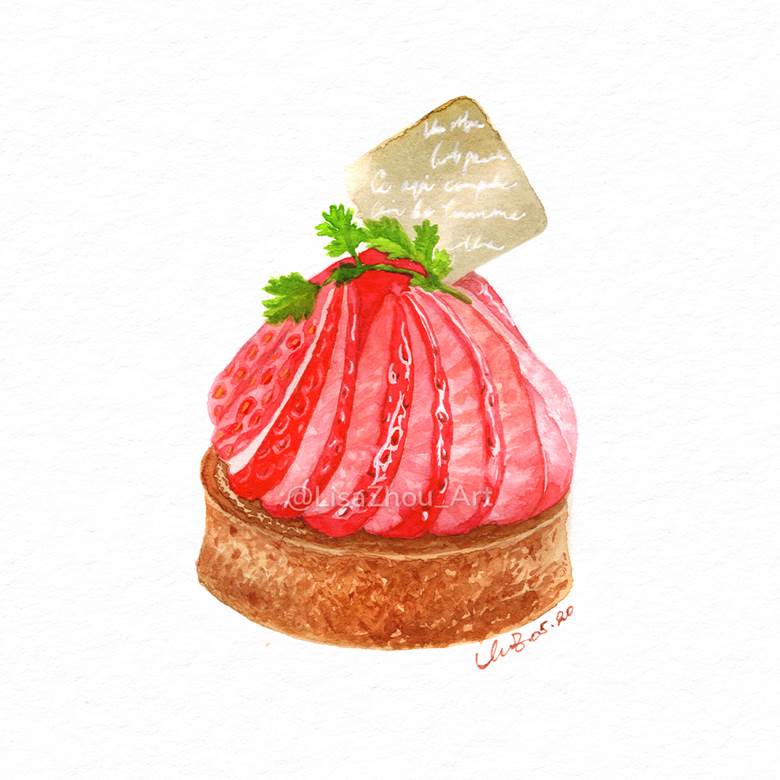 ストロベリータルト 草莓塔|LisaZhou_Art的pixiv水彩画插画图片
