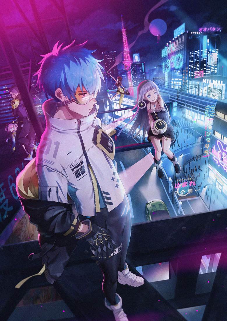 original, city, cyberpunk, blue hair, goggles