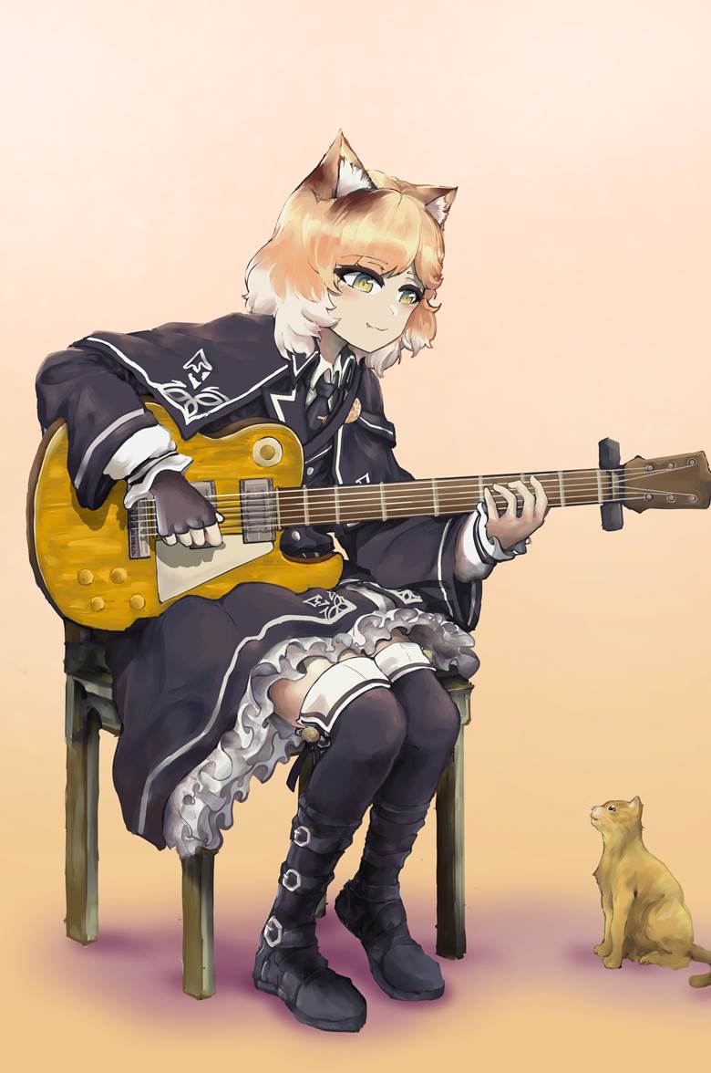 Mousse playing guitar|vyragami的弹吉他人物插画图片