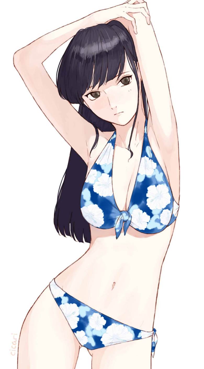 Komi Can't Communicate, Shouko Komi, swimsuit, blue bikini, floral print bikini