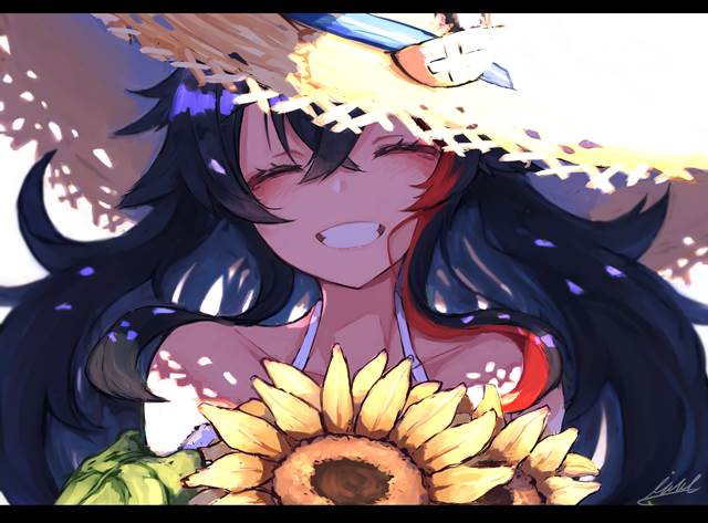 大神澪, Hololive, 虚拟youtuber, 草帽, 向日葵, 露背泳装, I want to protect that smile, sunflowers, Virtual YouTuber 5000+ bookmarks
