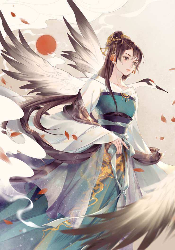 白鹤|插画师溪初阳关的古风插画图片