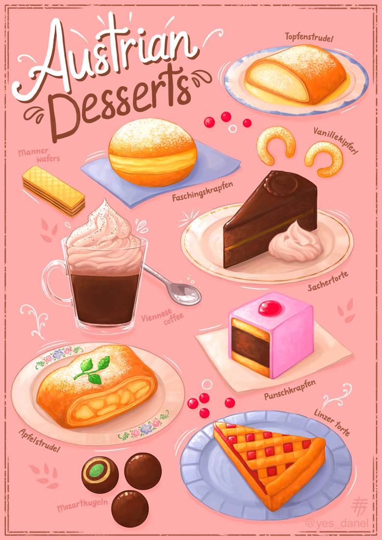 Austrian Desserts|yes_danel的Pixiv美食插画图片